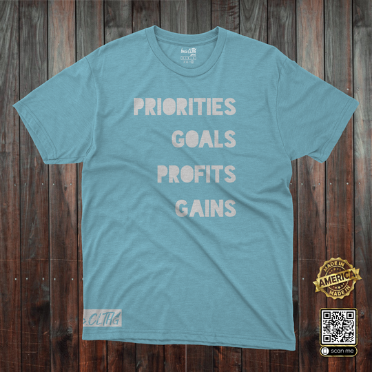 basic.CLTHG - Priorities Goals Profits Gains White Stamp - PRE-GAME Athletics